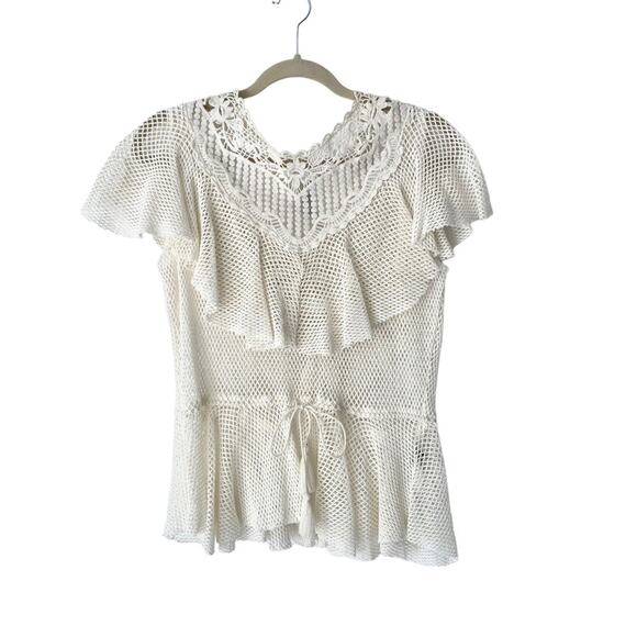 Ranna Gill Anthropologie Mesh White Peplum Top NWTs size medium - Picture 6 of 11